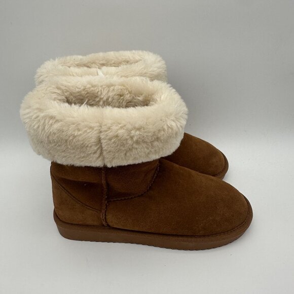 Monroe Fleece Lined Suede Boots Size 9 Womens Tan Slip-On Warm Comfortable - Picture 3 of 7